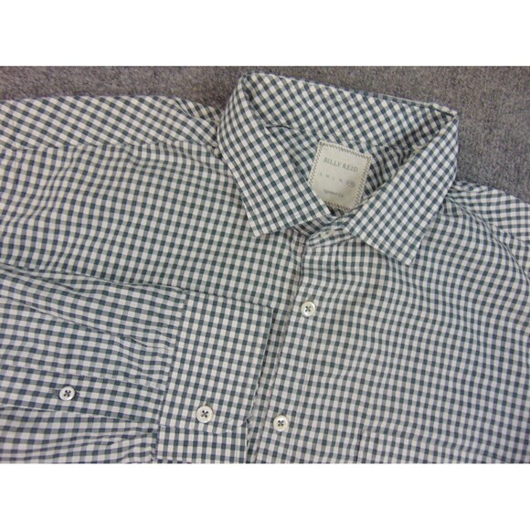 Billy Reid Shirt Mens 2XL Green White Check Long Sleeve Button Front Standard Cu - Picture 1 of 8